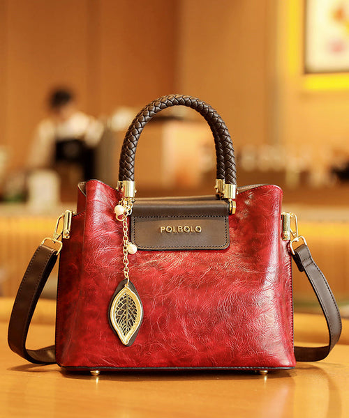 Durable Solid Black Leather Calf Handbag Style Tote FashionChic