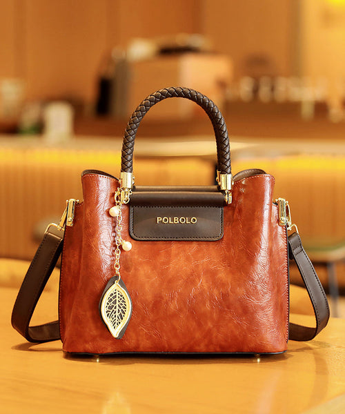 Durable Solid Black Leather Calf Handbag Style Tote FashionChic