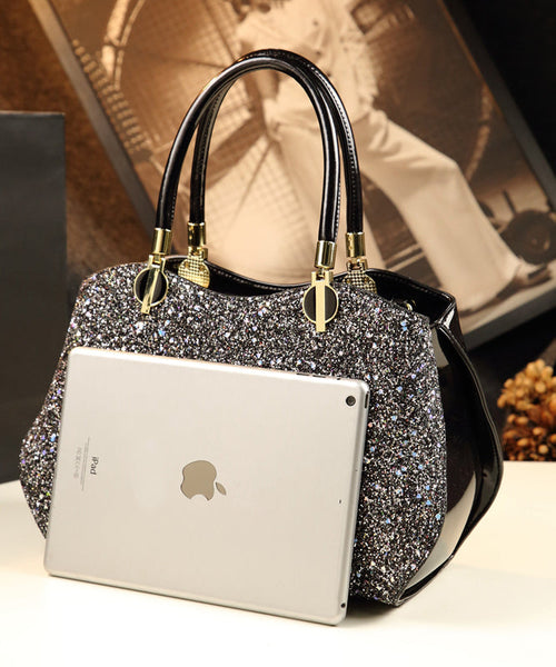 Style Black Zircon Large Capacity Faux Leather Tote Handbag YX007 ABC