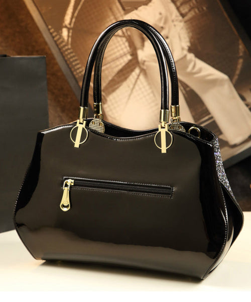 Style Black Zircon Large Capacity Faux Leather Tote Handbag YX007 ABC