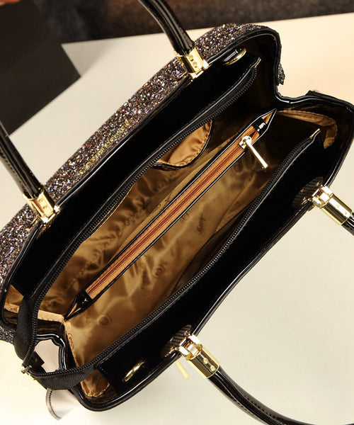 Style Black Zircon Large Capacity Faux Leather Tote Handbag YX007 ABC