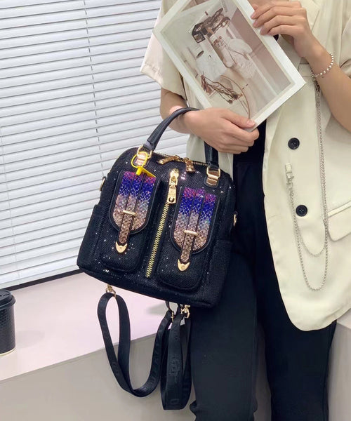 Style Black Zircon Patchwork Sequin Leather Backpack Bag MM038 Bag-BGS240620