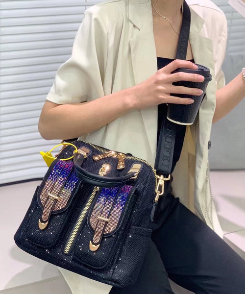 Style Black Zircon Patchwork Sequin Leather Backpack Bag MM038 Bag-BGS240620