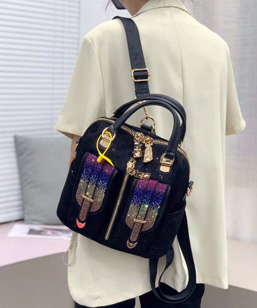 Style Black Zircon Patchwork Sequin Leather Backpack Bag MM038 Bag-BGS240620