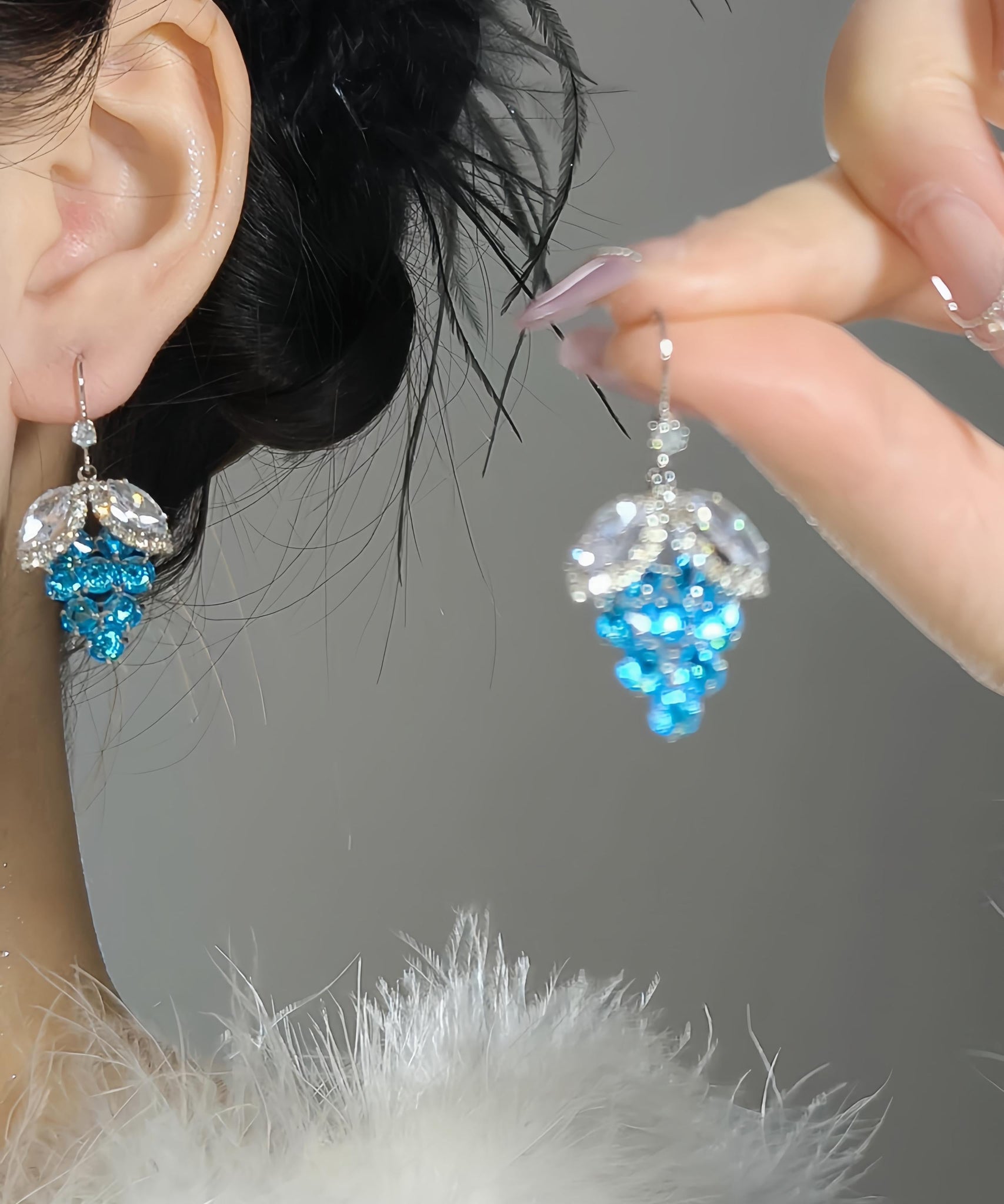 Blue Alloy Earrings Style Drop Grapes Zircon Crystal FashionChic