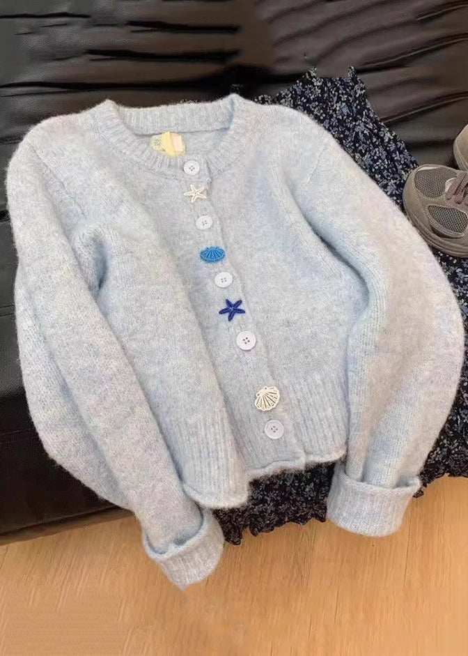 Style Blue O Neck Button Knit Cardigans Coat Spring YY018 ABC