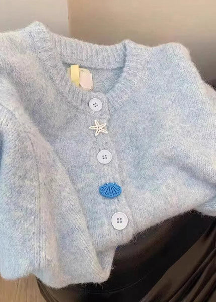 Style Blue O Neck Button Knit Cardigans Coat Spring YY018 ABC