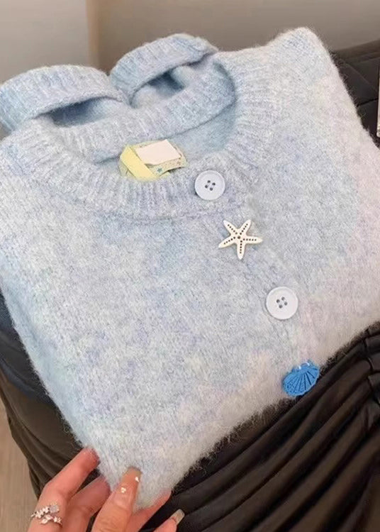 Style Blue O Neck Button Knit Cardigans Coat Spring YY018 ABC