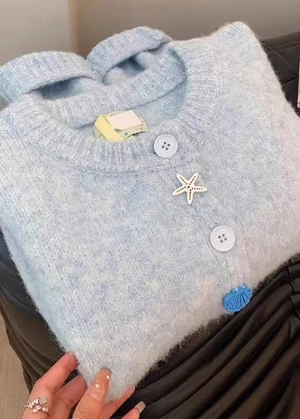 Style Blue O Neck Button Knit Cardigans Coat Spring YY018 ABC