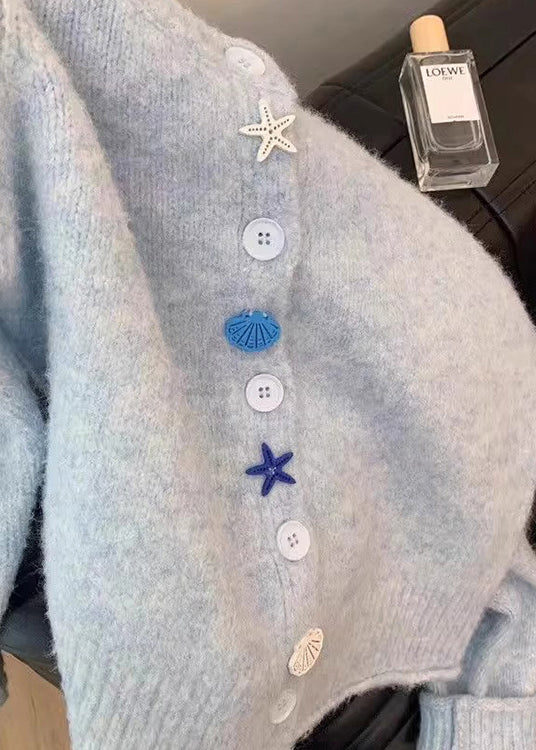 Style Blue O Neck Button Knit Cardigans Coat Spring YY018 ABC