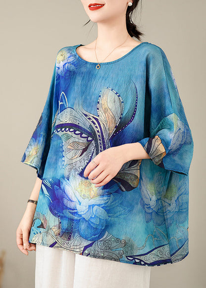 Style Blue O-Neck Print Top Batwing Sleeve AP094 GK-HTP240718