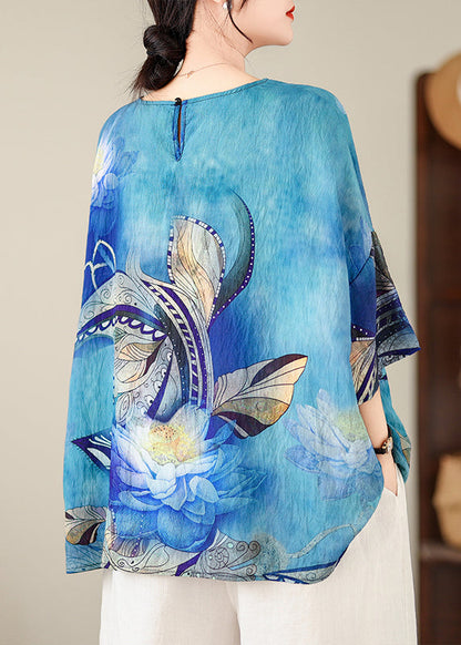 Style Blue O-Neck Print Top Batwing Sleeve AP094 GK-HTP240718