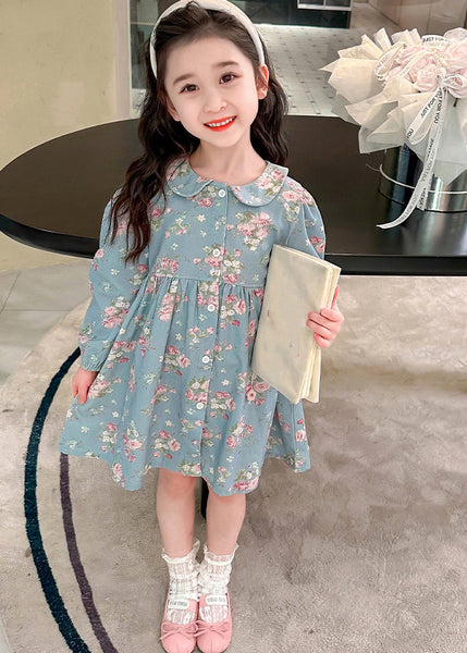 Style Blue Peter Pan Collar Patchwork Kids Maxi Dress Fall SS1043 MM-RCTZ-FDL240601