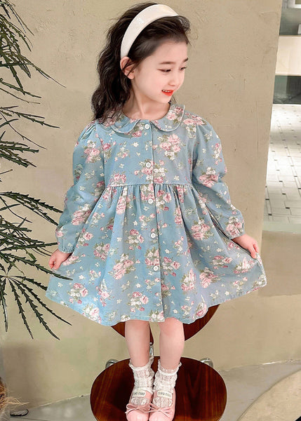 Style Blue Peter Pan Collar Patchwork Kids Maxi Dress Fall SS1043 MM-RCTZ-FDL240601