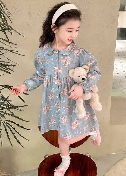 Style Blue Peter Pan Collar Patchwork Kids Maxi Dress Fall SS1043 MM-RCTZ-FDL240601