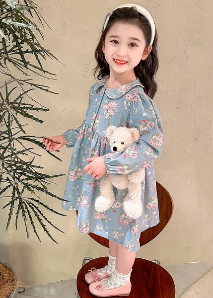 Style Blue Peter Pan Collar Patchwork Kids Maxi Dress Fall SS1043 MM-RCTZ-FDL240601