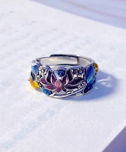 Style Blue Sterling Silver Cloisonne Brocaded Carp Rings YI021 ABC