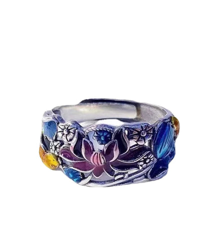 Style Blue Sterling Silver Cloisonne Brocaded Carp Rings YI021 ABC