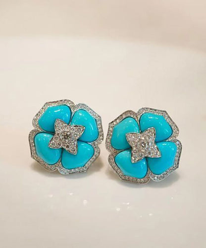 Style Blue Sterling Silver Zircon Turquoise Stud Earrings RA001 ABC