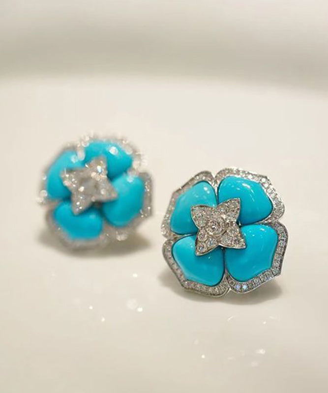 Style Blue Sterling Silver Zircon Turquoise Stud Earrings RA001 ABC