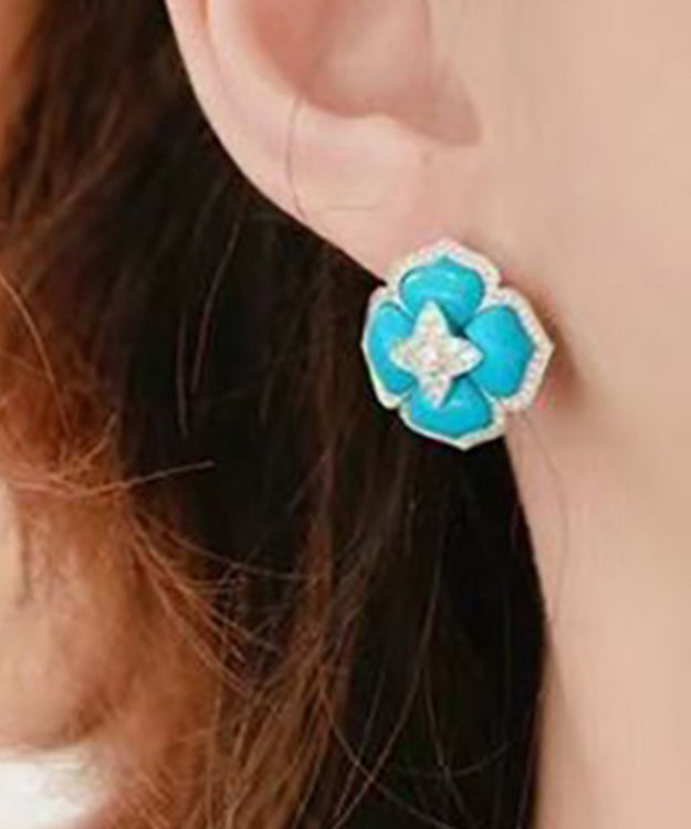 Style Blue Sterling Silver Zircon Turquoise Stud Earrings RA001 ABC