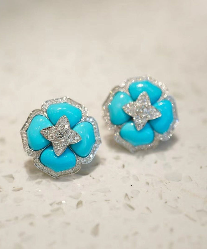 Style Blue Sterling Silver Zircon Turquoise Stud Earrings RA001 ABC