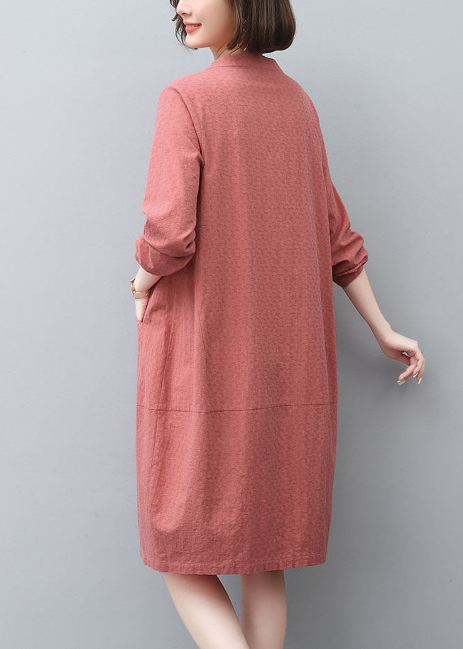 Tea Spring Dress Cotton Pockets Brick Red Style FashionChic
