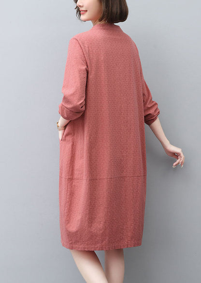 Tea Spring Dress Cotton Pockets Brick Red Style FashionChic