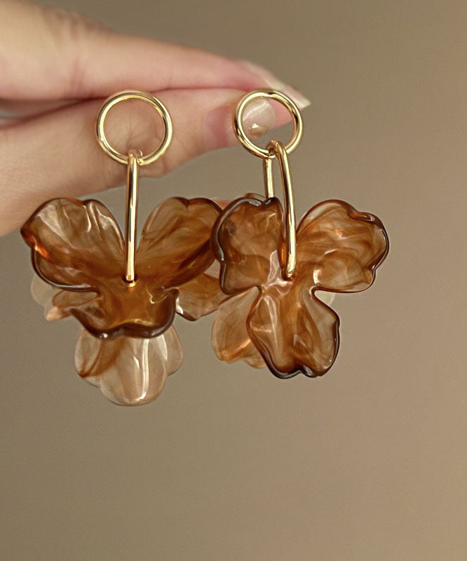 Style Coffee Acrylic Alloy Floral Resi Hoop Earrings YZ013 ABC