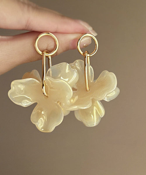 Style Coffee Acrylic Alloy Floral Resi Hoop Earrings YZ013 ABC