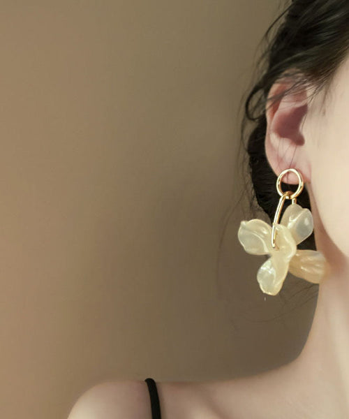 Style Coffee Acrylic Alloy Floral Resi Hoop Earrings YZ013 ABC