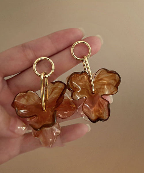 Style Coffee Acrylic Alloy Floral Resi Hoop Earrings YZ013 ABC