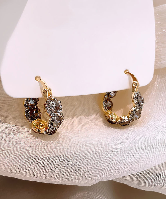 Style Coffee Copper Alloy Zircon Hoop Earrings WH006 JEW-SDL241116