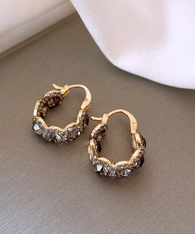 Style Coffee Copper Alloy Zircon Hoop Earrings WH006 JEW-SDL241116