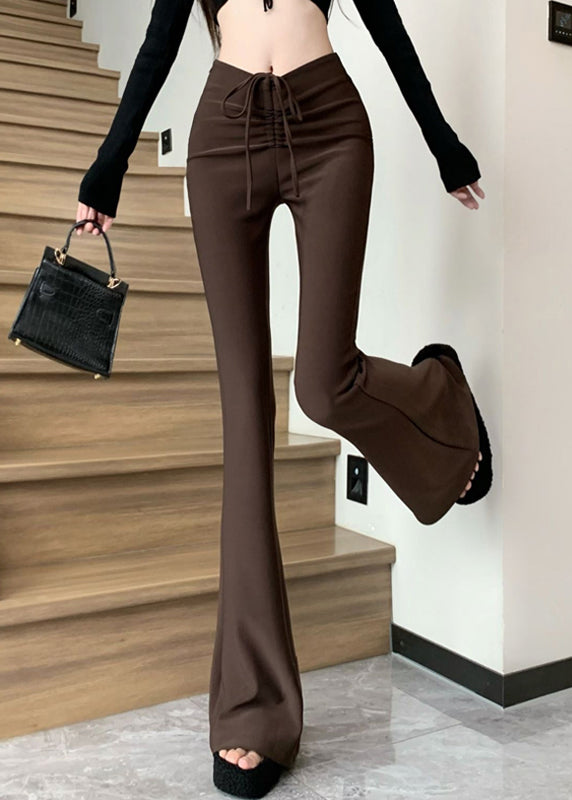 Flared Waist Style Trousers Patchwork High Summer Coffee FashionChic