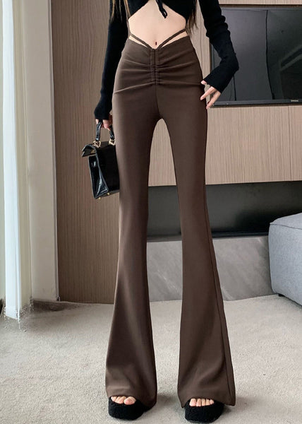 Flared Waist Style Trousers Patchwork High Summer Coffee FashionChic