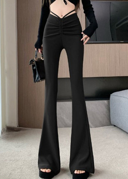Flared Waist Style Trousers Patchwork High Summer Coffee FashionChic