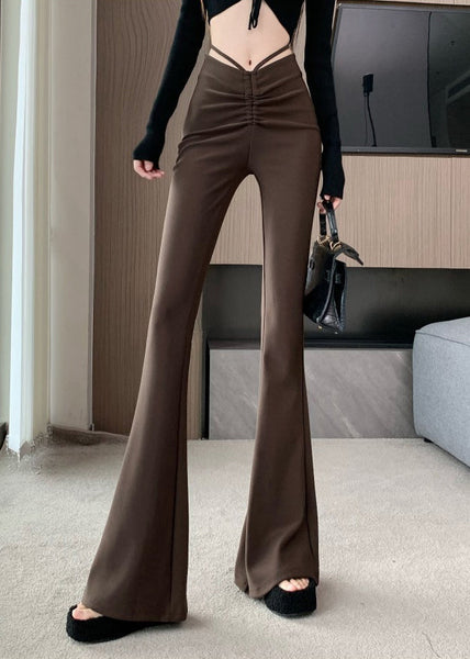 Flared Waist Style Trousers Patchwork High Summer Coffee FashionChic