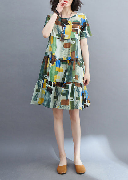 Style Colorblock Ruffled Patchwork Mid Dress Short Sleeve VB1018 Ada Fashion