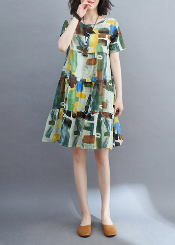 Style Colorblock Ruffled Patchwork Mid Dress Short Sleeve VB1018 Ada Fashion