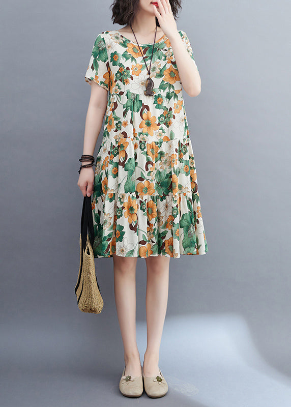 Style Colorblock Ruffled Patchwork Mid Dress Short Sleeve VB1018 Ada Fashion