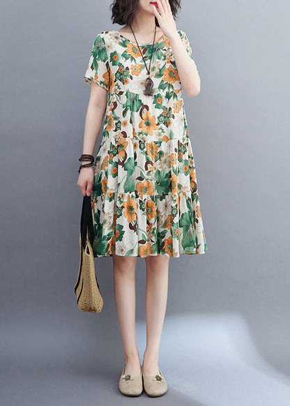 Style Colorblock Ruffled Patchwork Mid Dress Short Sleeve VB1018 Ada Fashion