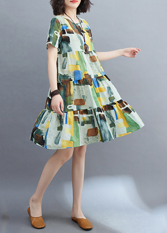 Style Colorblock Ruffled Patchwork Mid Dress Short Sleeve VB1018 Ada Fashion
