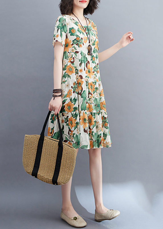 Style Colorblock Ruffled Patchwork Mid Dress Short Sleeve VB1018 Ada Fashion