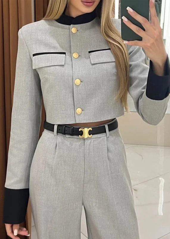 Style Elegant Grey Tops And Pants Cotton Two Pieces Set Fall QY034 BB-ZS-WM-TPIEC241002