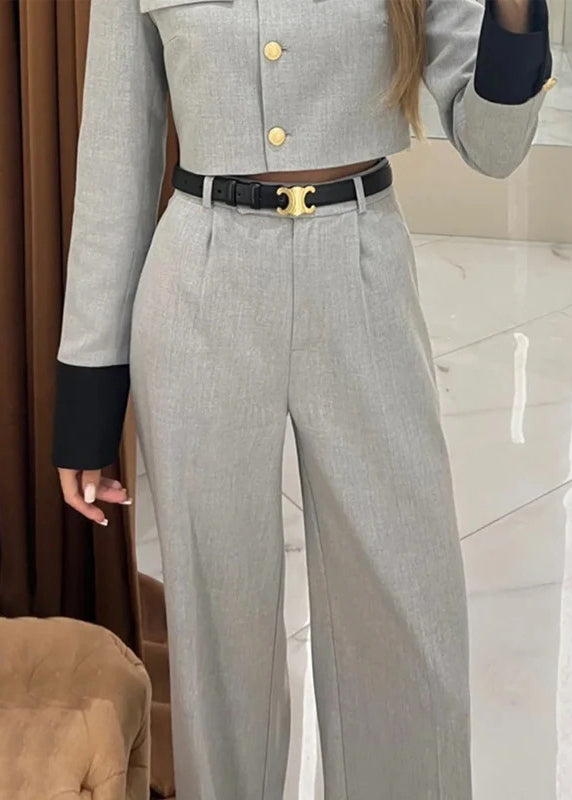 Style Elegant Grey Tops And Pants Cotton Two Pieces Set Fall QY034 BB-ZS-WM-TPIEC241002