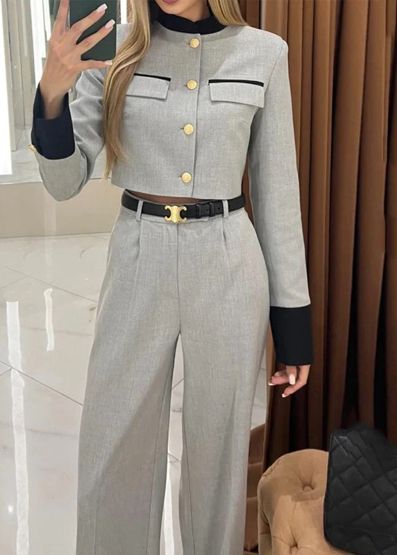 Style Elegant Grey Tops And Pants Cotton Two Pieces Set Fall QY034 BB-ZS-WM-TPIEC241002