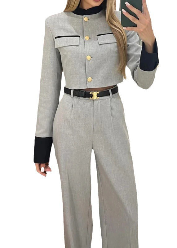 Style Elegant Grey Tops And Pants Cotton Two Pieces Set Fall QY034 BB-ZS-WM-TPIEC241002