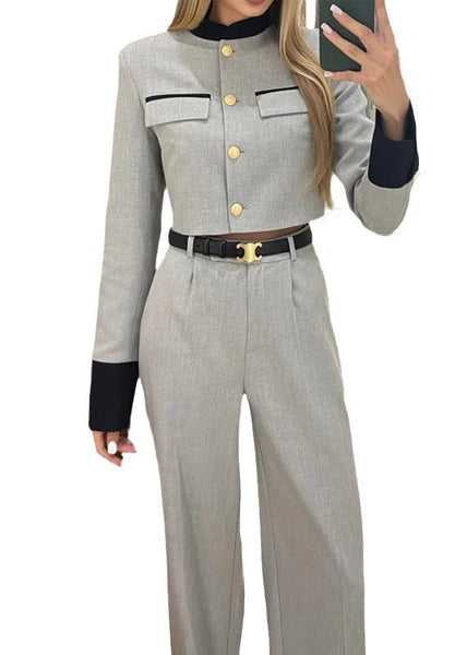 Style Elegant Grey Tops And Pants Cotton Two Pieces Set Fall QY034 BB-ZS-WM-TPIEC241002