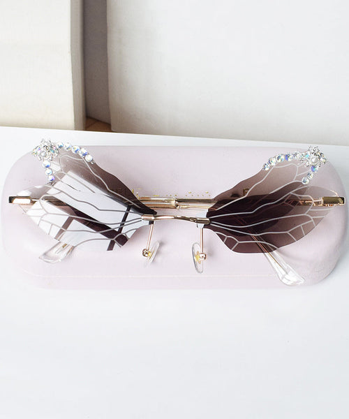 Style Frameless Diamond Inlaid Bee Butterfly Sunglasses Brown XS1085 Ada Fashion